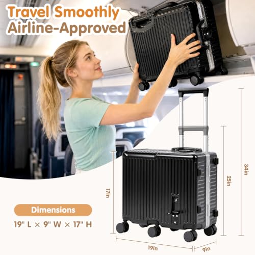 Kids Ride-On Luggage, 20" Aluminum Frame Carry-On with 6 Wheels (Black) - color: Black