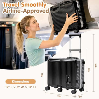 Kids Ride-On Luggage, 20" Aluminum Frame Carry-On with 6 Wheels (Black) - color: Black
