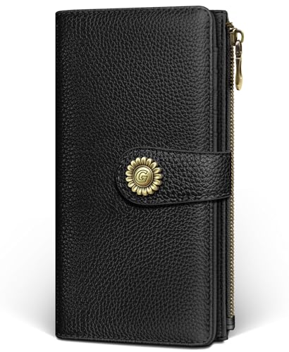 GIANCOMICS Black Womens Wallet RFID Blocking Long Credit Card Holder Bifold - color: A Solid Black