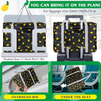 Travel Bag Carry on Duffel Bag Foldable Luggage Spirit Airlines Personal Item Bag Sports Gym Bags Weekender Overnight Bag Nylon Travel Duffel for Women (Lemon) - color: Black