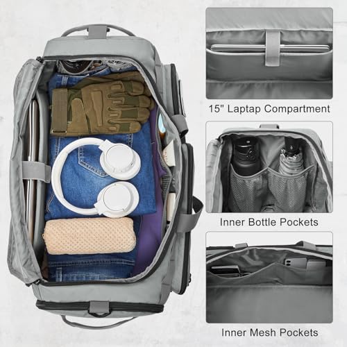 G4Free 3-in-1 Duffle Bag Travel Gym Sports, Large Tactical Duffel Backpack - color: Grey