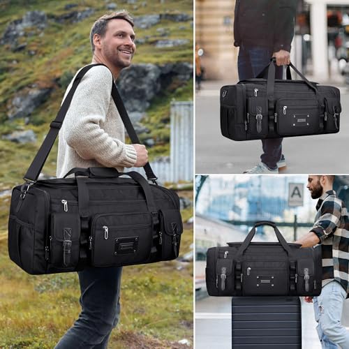 WITZMAN Duffle Bag for Men Large 55L Travel Duffel with Shoe Compartment - color: Black