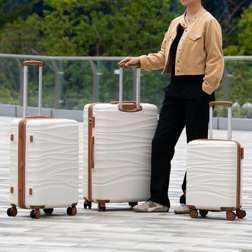 Romswi Hardside Expandable 3PCS Luggage Set with Spinner Wheels,Hard Shell Lightweight Luggage with TSA Lock(20/24/28) White - color: White, size: 3-Pcs Set (20"/24"/28")