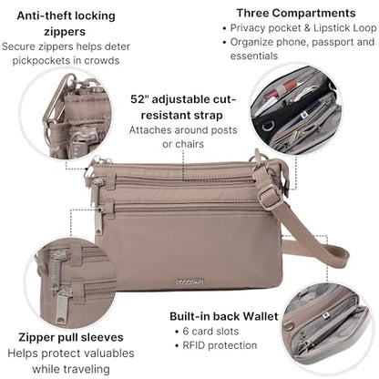 Securtex Anti-Theft Stash Crossbody - 9.25"x 6.25" Travel Safe Bag w/Locking Zippers - color: Moonrock