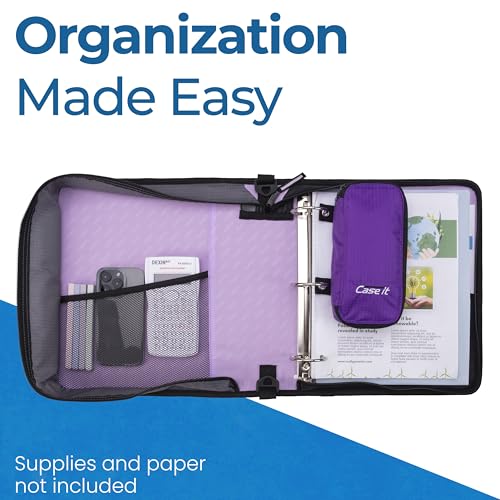Case-it School Zipper Binder | 2-Inch O-Rings | 350-Sheet | D-251 Lavender - color: Lavender, size: 6 Pack
