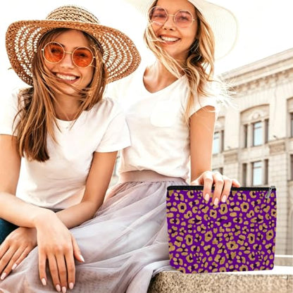 Purple Leopard Print Makeup Bag Cosmetic Bag, Makeup Organizer for Women - color: Purple Gold Black Leopard 582