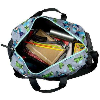 Minecraft Duffle Bag, 16 inch Travel Sleepover Weekender Bag for Girls & Boys, Green/Gray - color: Grey
