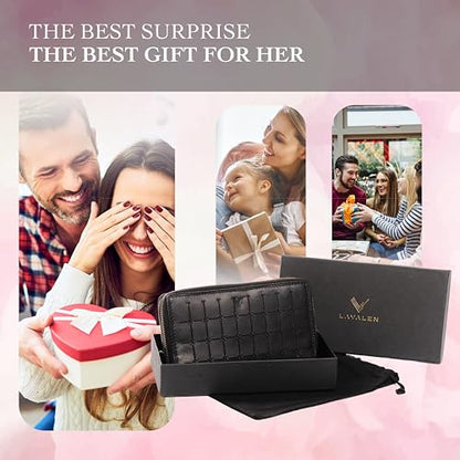 RFID Leather Wallet for Women, Genuine RFID Leather Card Holder - color: Square - Black