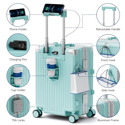 Trunk Luggage, Hardside Large Checked Suitcase, Mint Green, 28 in - color: mint green, size: 28in