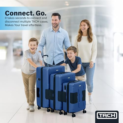 TACH Patented Connecting Hard Shell 3 Piece Luggage Set - 20, 24 & 28 inch Luggage | Carry-On, Medium & Large Rolling Suitcases - Midnight Blue - color: Midnight Blue, size: 3-Piece Set