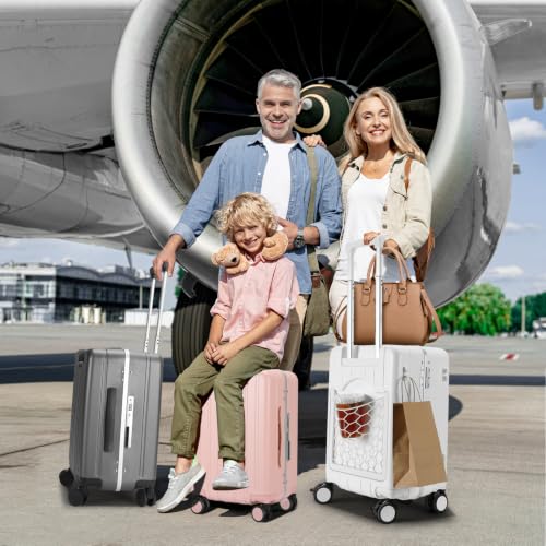 MRPLUM 20" Carry On Luggage Double Handle Suitcase with Net Pocket,Pink - color: Pink