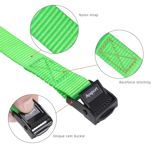 Ayaport Adjustable Lashing Straps with Buckles 0.75" x 6', 4 Pack - color: Green, size: 0.75'' x 6'