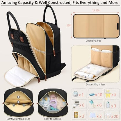 Tenot Diaper Bag Backpack for Women with Changing Pad Black - color: Black, style: With Extra Layer & Changing Pad