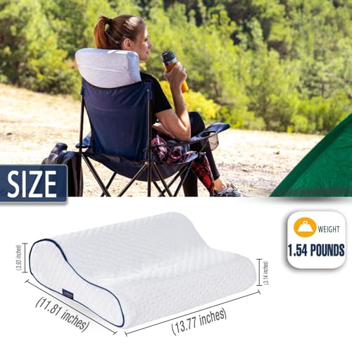 alkamto Travel & Camping Comfortable Memory Foam Pillow – Easy to Carry Portable Bag – Temperature Regulating Pillow Case - size: White Contour Travel + Extra Cover
