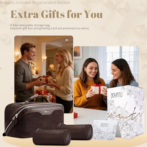 BOYATU Genuine Leather Travel Makeup Bag: Hand-made 3 Pcs Set Cosmetic Bags - color: 08Coffee
