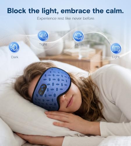 MUSICOZY Sleep Mask Bluetooth Headphone Cooling Weighted Eyemask Headphones - color: Grid Blue