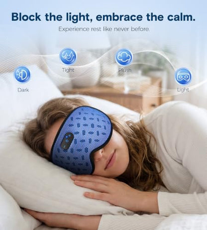 MUSICOZY Sleep Mask Bluetooth Headphone Cooling Weighted Eyemask Headphones - color: Grid Blue