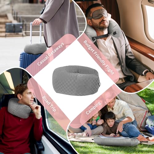 Stuffable Neck Pillow for Travel, Packable Neck Pillow (Grey-Checkerboard) - color: Grey-checkerboard