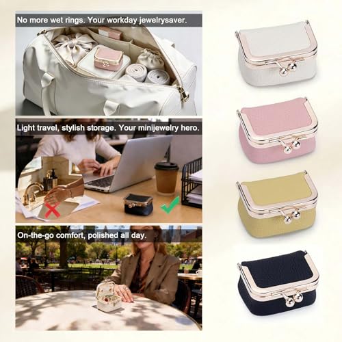 Genuine Leather Mini Jewelry Box Kiss Lock,Ring Earring Storage Gift(white) - color: White