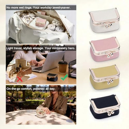 Genuine Leather Mini Jewelry Box Kiss Lock,Ring Earring Storage Gift(white) - color: White