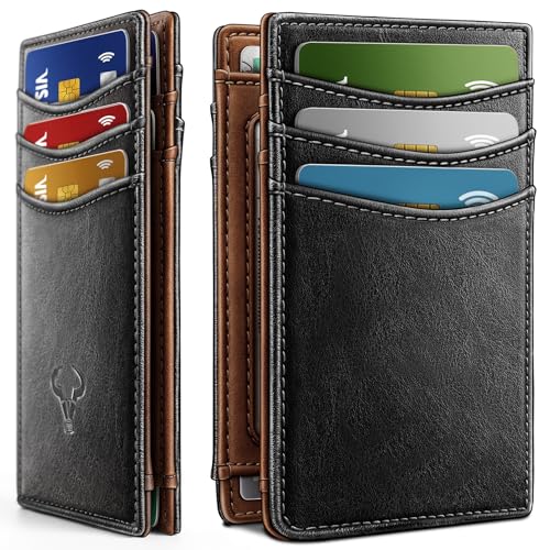 BULLIANT Slim Leather Wallet For Men 12Cards Magnetic Closure RFID Blocking - color: Black8786