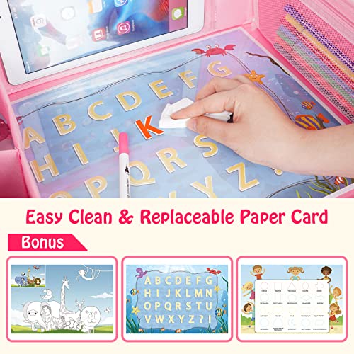 Bundle–2 Items: MENZOKE Car Seat Tray with Dry Erase Board and Cooler Cup Holder, Pink & Magic Pink