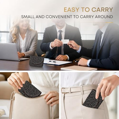 Business Card Holder，PU Leather Business Card Case Purse Gray Leopard Print - color: Gray Leopard Print
