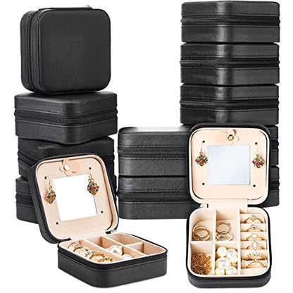 Bucherry 10 Pcs Mini Travel Jewelry Case with Mirror - color: Black