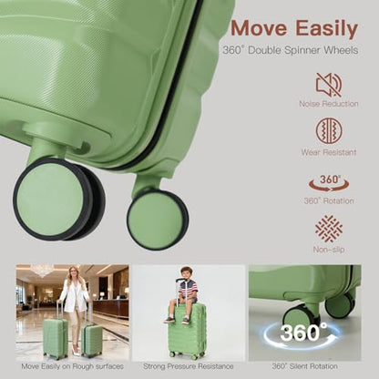 4-Piece Hard Shell Green Suitcases Luggage Sets with Spinner Wheels - color: Avocado Green