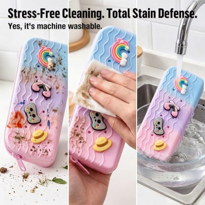 Pencil Case Pouch for Girls Aesthetic Cute Pencil Bags Box with Zipper - color: Cotton Candy