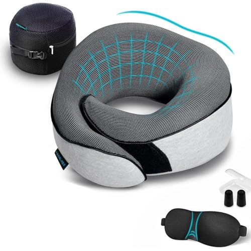 Proglobe Travel Neck Pillow for Airplanes, Long Haul Flight Kit, Grey