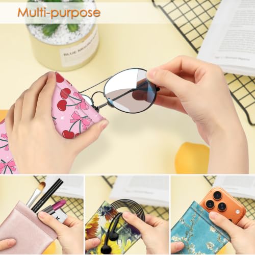 FINTIE Soft Eyeglasses Case with Cleaning Cloth, Squeeze Top Glasses Pouch - color: Cherry Bows