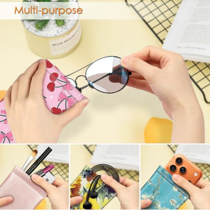 FINTIE Soft Eyeglasses Case with Cleaning Cloth, Squeeze Top Glasses Pouch - color: Cherry Bows