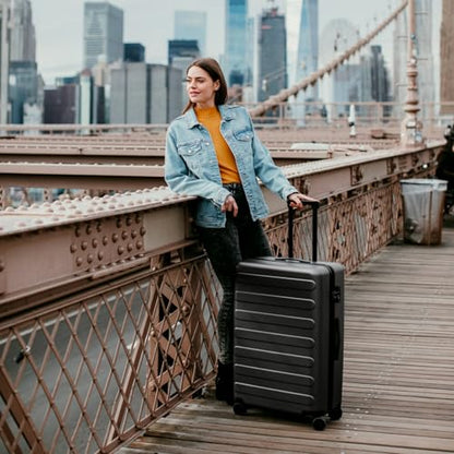 NINETYGO Medium Checked Luggage 24 Inch, Checking In Luggage with Smooth Spinner Wheels, Lightweight, Hard Shell PC Suitcase, Lightweight Travel Luggage, TSA Approved (Black, Rhine Basic) - color: 02-Black (Basic), size: Checked 24-Inch
