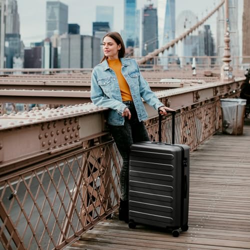 NINETYGO Large Checked Luggage 28 Inch, Checking In Luggage with Smooth Spinner Wheels, Lightweight, Hard Shell PC Suitcase, Lightweight Travel Luggage, TSA Approved (Black, Rhine Basic) - color: 02-Black (Basic), size: Checked 28-Inch