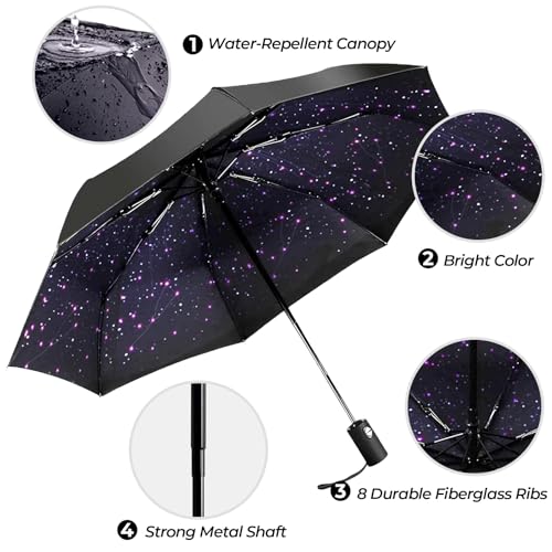 LLanxiry Compact Travel Umbrella, Windproof Automatic Umbrellas for Rain - color: (Star)