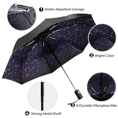 LLanxiry Compact Travel Umbrella, Windproof Automatic Umbrellas for Rain - color: (Star)