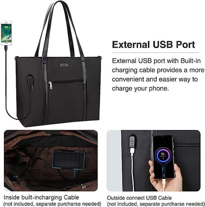 TANTO Laptop Tote Bag for Women 17.3In, Work Bag with USB Port & Wristlet - color: 02-black-2pcs
