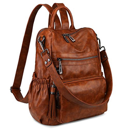 Uromee Travel Backpack Purse Women Vegan Leather Tassel Shoulder Bag - color: 0243 Brown Oil Wax