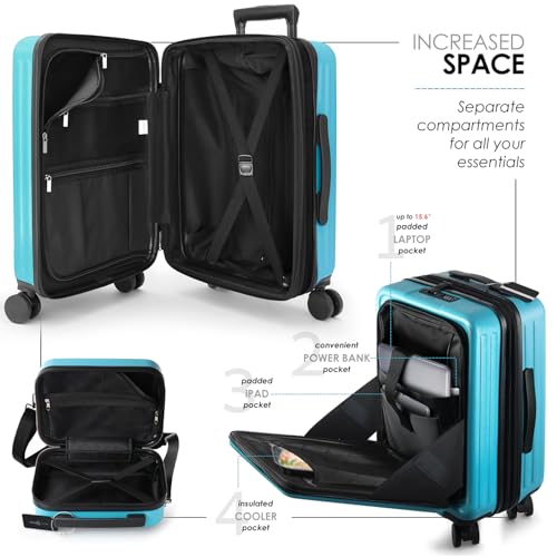 TRAVELARIM 20 Inch Carry On Luggage 22x14x9 Airline Approved Suitcase - color: Teal, size: Carry-on 20 Inch
