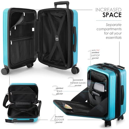 TRAVELARIM 20 Inch Carry On Luggage 22x14x9 Airline Approved Suitcase - color: Teal, size: Carry-on 20 Inch