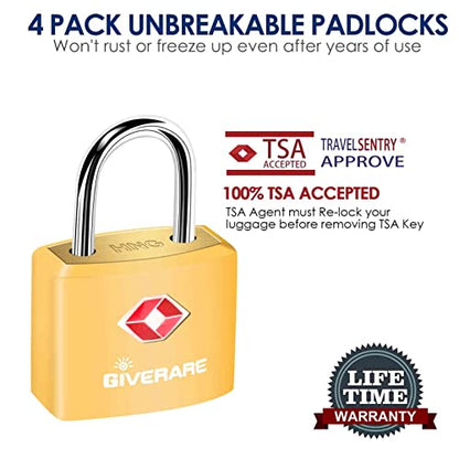 8 Pack TSA Approved Travel Luggage Locks with Keys, Solid Brass Copper Keyed Padlock, ABS Plastic Covered Small Locks for Suitcase, Backpack, Gym Locker, Jewelry Box-by GIVERARE - size: Small (Pack of 2)