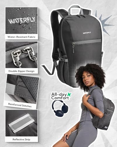 WATERFLY Small Packable Hiking Backpack: 10L Ultra-Light Daypack for Women - color: Grey