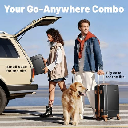 2 Piece Lightweight Luggage Set, 14" 20" Carry on & Checked Suitcase with TSA Lock, Durable Hardshell & Silent 360 Wheels for Business Travel, Airline Approved Professional Black - color: BLACK