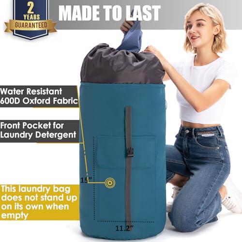 Backpack Laundry Bag, 115L Heavy Duty Extra Large College Laundry Backpack, Dirty Clothes Bag with Shoulder Straps, Laundry Hamper Bag with Drawstring Closure for College Dorm, Apartment Teal - color: Teal