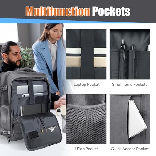 55L Travel Backpack, Carry On Backpack Fits 18.4-19" Laptop, Grey - color: Grey, size: 18.4 inch (22"x14"x10")