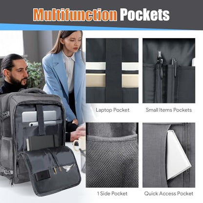55L Travel Backpack, Carry On Backpack Fits 18.4-19" Laptop, Grey - color: Grey, size: 18.4 inch (22"x14"x10")