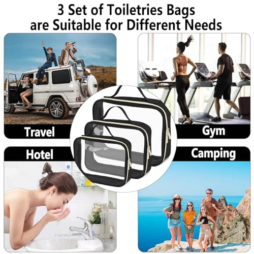 Clear Travel Bags for Toiletries 3Pcs,Clear Makeup Bag - color: 3pcs-Black