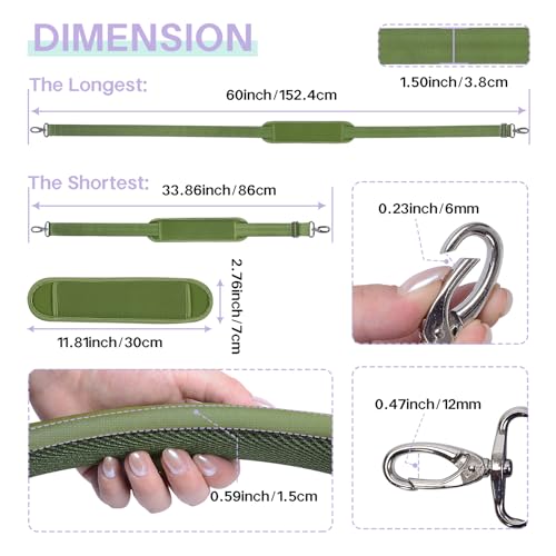 60 Inch Shoulder Strap for Bag with Removable Ultra-Thick Pad - color: Green
