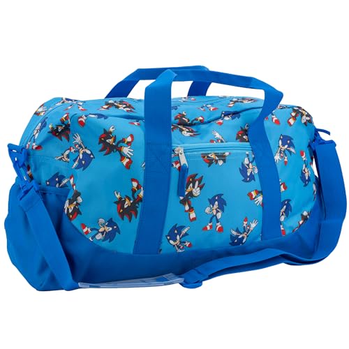 Sonic The Hedgehog & Shadow Duffle Bag, 16 inch Travel Sleepover Weekender Bag for Girls & Boys, Blue - color: Sonic